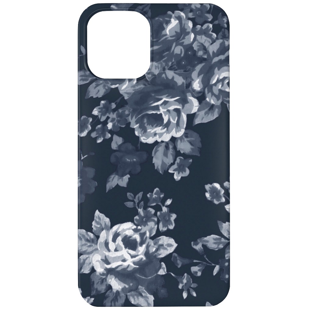 Navy Floral Phone Case, Silicone Liner Case, Matte, iPhone 12, Blue, True Blue