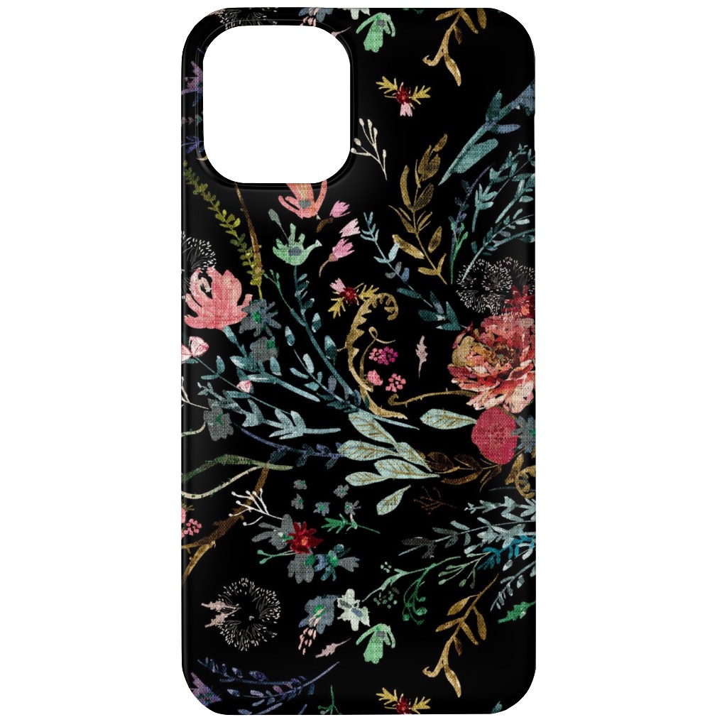 Fable Floral - Black Phone Case, Silicone Liner Case, Matte, iPhone 12, Black