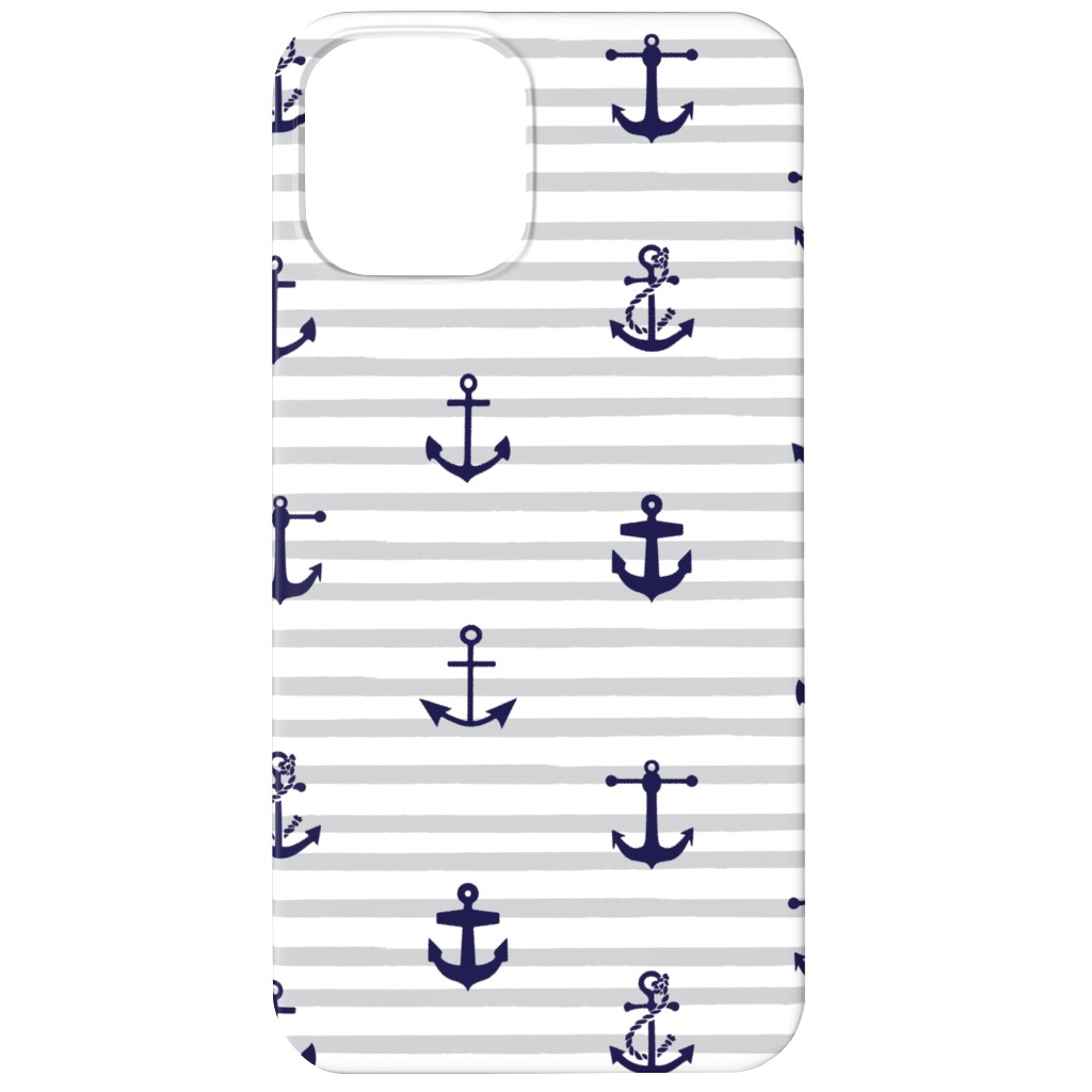 Anchors Away - Black on Gray Stripes Phone Case, Silicone Liner Case, Matte, iPhone 12, Gray