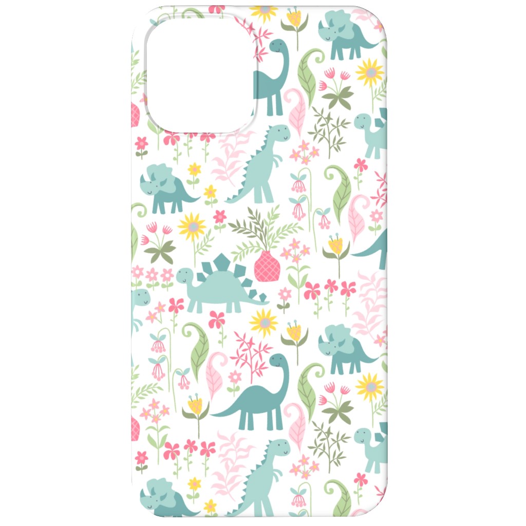 Dino Garden Phone Case, Silicone Liner Case, Matte, iPhone 12, Multicolor, White