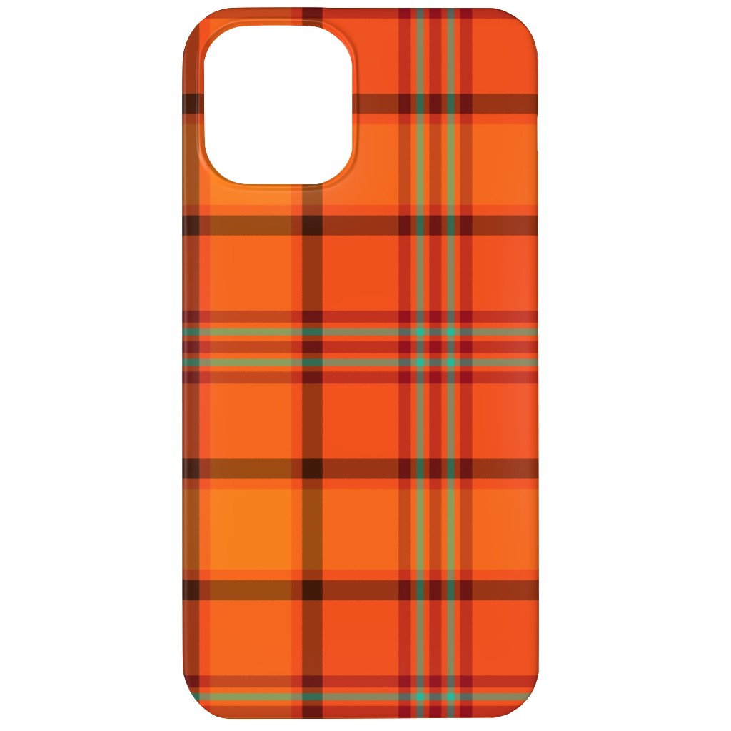 Orange With Black Plaid Phone Case, Silicone Liner Case, Matte, iPhone 12, Orange