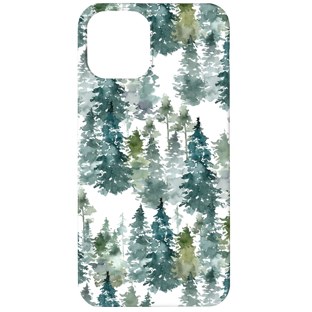 Woodland Trees Watercolor - White Phone Case, Silicone Liner Case, Matte, iPhone 12, Green