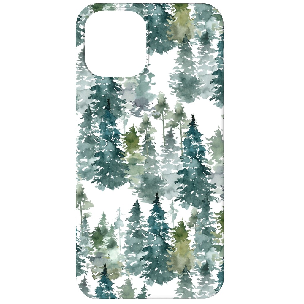 Woodland Trees Watercolor - White Phone Case, Silicone Liner Case, Matte, iPhone 12, Green, Classic Green