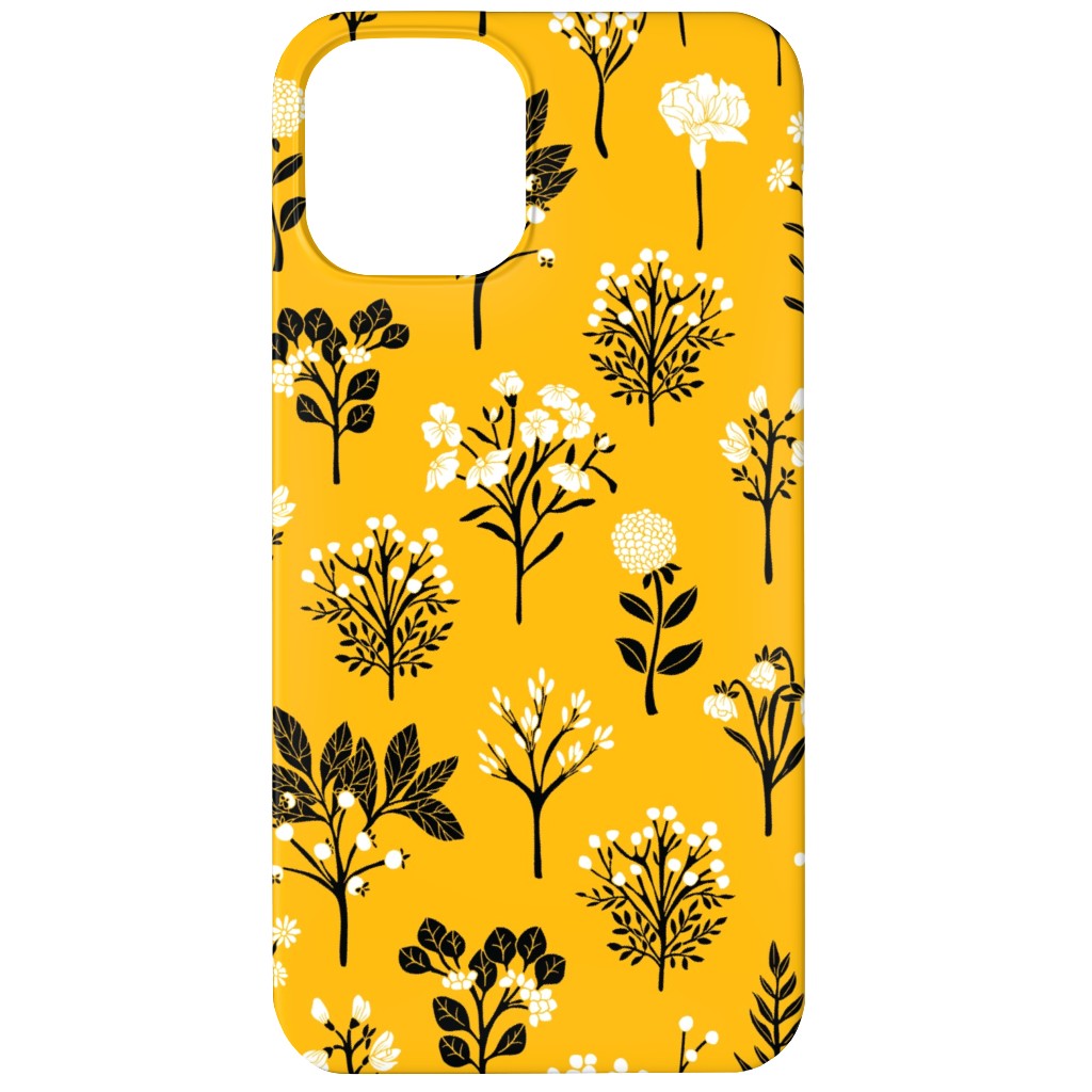 Florals - Yellow and Black Phone Case, Silicone Liner Case, Matte, iPhone 12, Yellow
