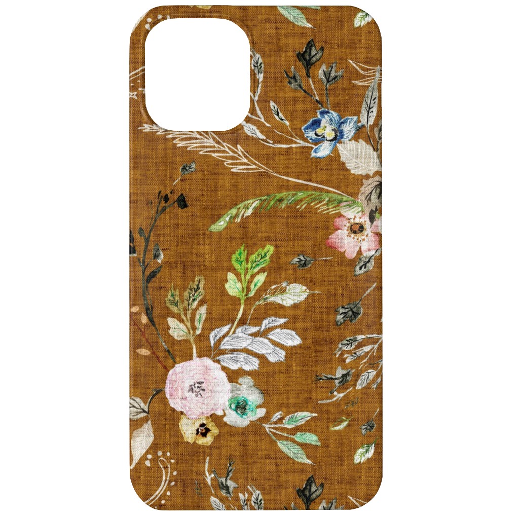 La Boheme Floral - Russet Phone Case, Silicone Liner Case, Matte, iPhone 12, Brown
