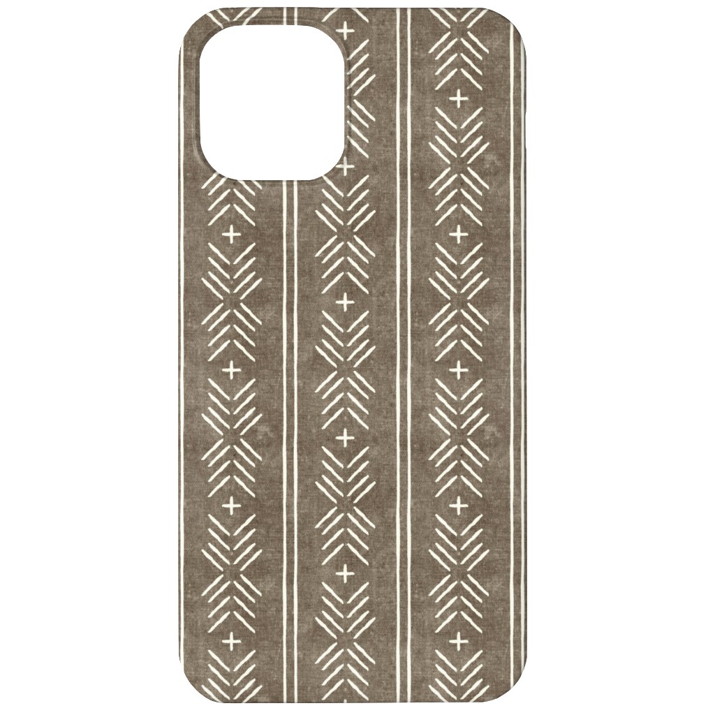 Mudcloth Arrow Stripes - Golden Beige Phone Case, Silicone Liner Case, Matte, iPhone 12, Brown