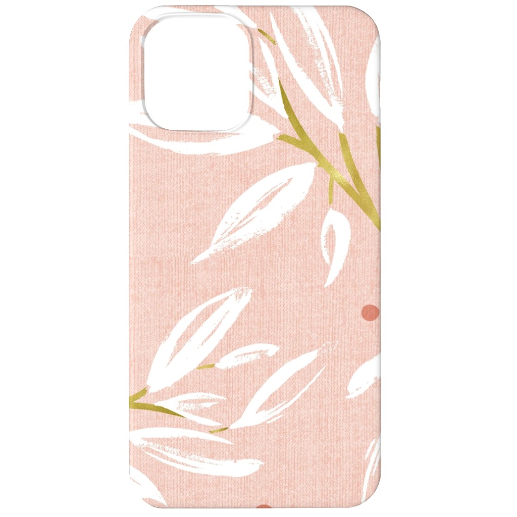 Zen - Gilded Leaves - Blush Pink Large Phone Case, Silicone Liner Case, Matte, iPhone 12, Pink