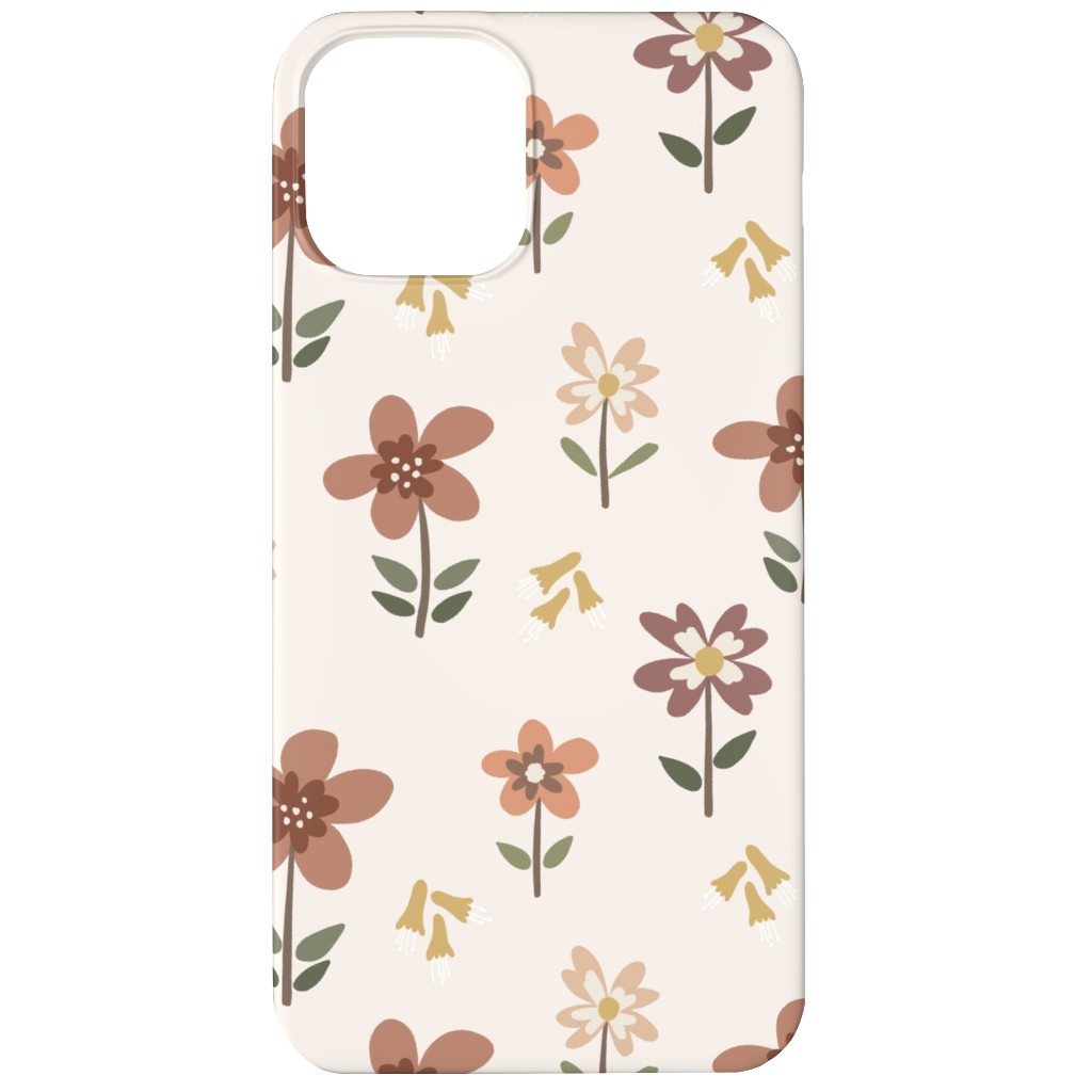 Cute Daisies & Foxgloves Floral - Earth Tones Phone Case, Silicone Liner Case, Matte, iPhone 12, Pink, Bright Pink