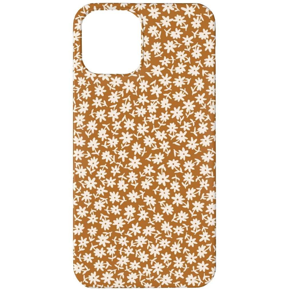 Ditsy Floral - Cream on Golden Mustard Brown Phone Case, Slim Case, Matte, iPhone 12, Brown