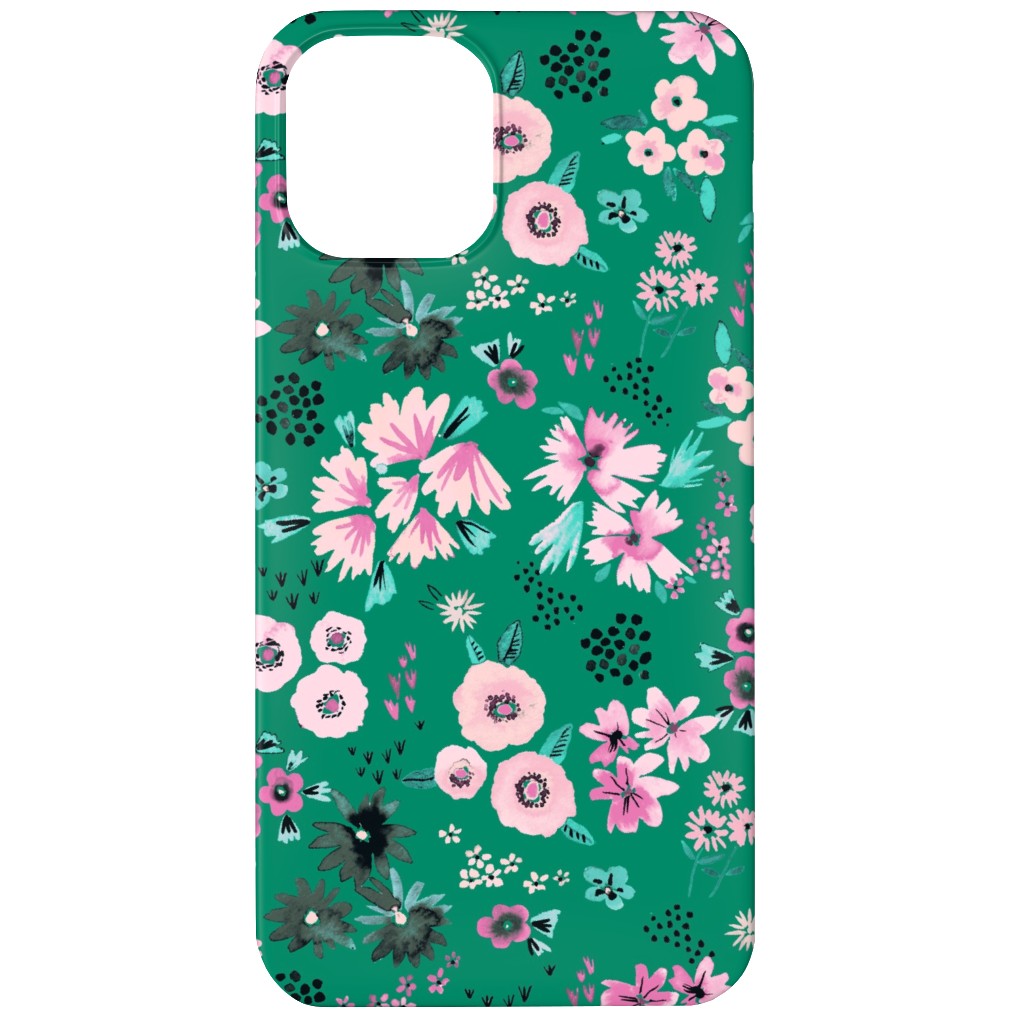 Artful Little Flowers - Green Phone Case, Slim Case, Matte, iPhone 12, Green, Classic Green