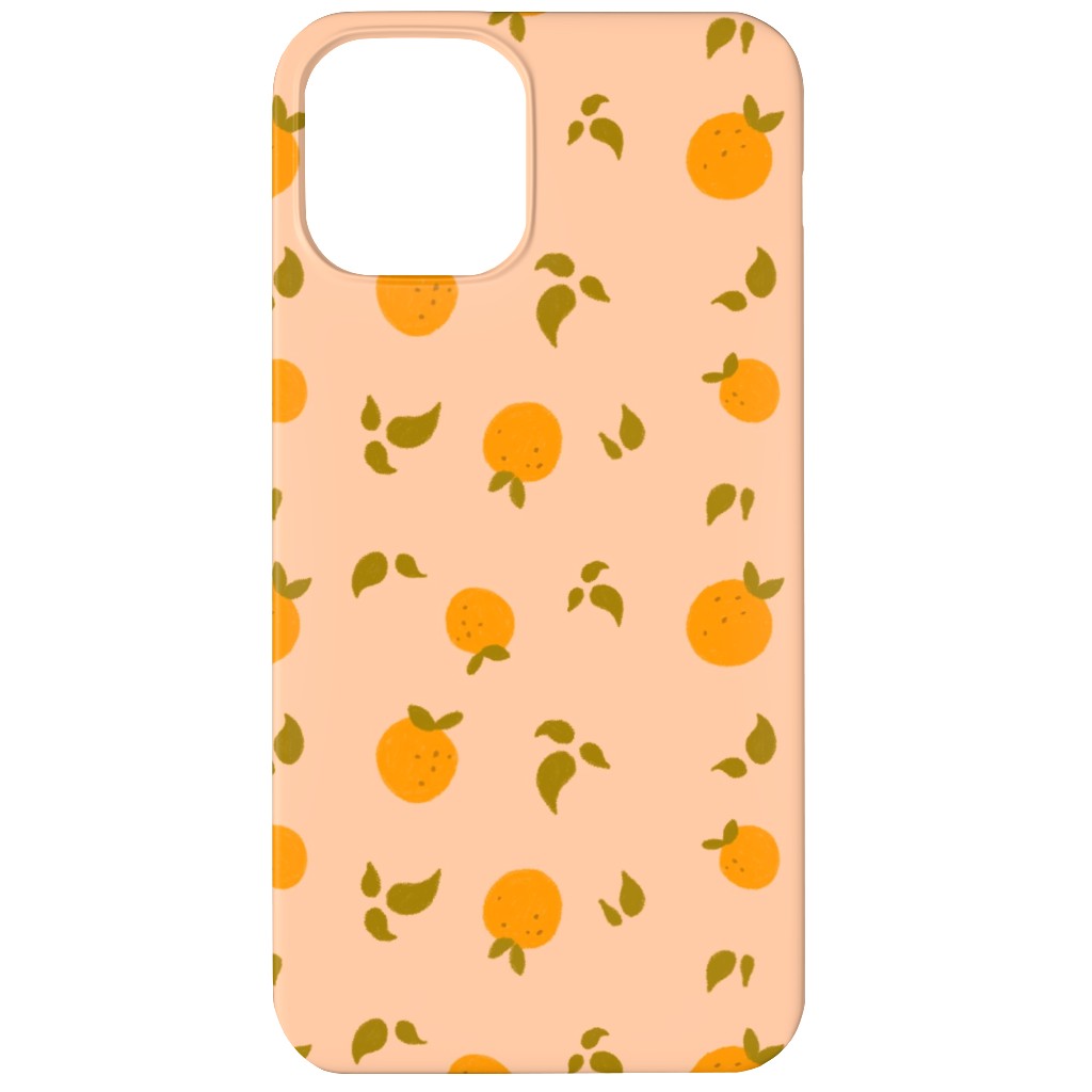 Oranges & Leaves on Peach Phone Case, Slim Case, Matte, iPhone 12, Orange, Orange