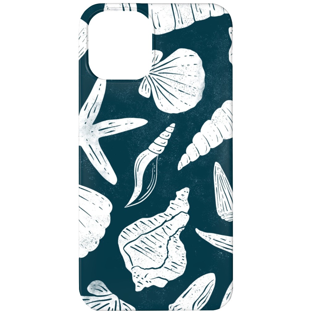 Textured Ocean Seashells - Dark Blue Phone Case, Slim Case, Matte, iPhone 12, Blue, True Blue