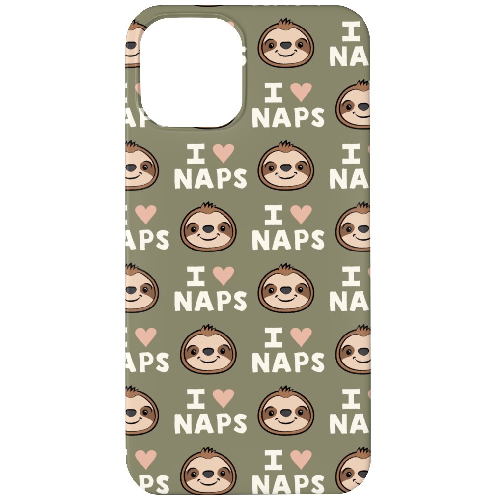 I Heart Naps - Cute Sloths - Olive Green Phone Case, Slim Case, Matte, iPhone 12, Green