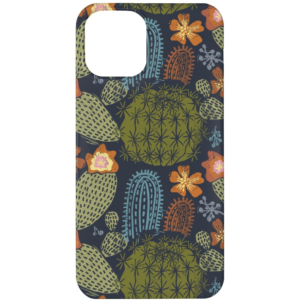 Cactus Garden - Block Print Style - Dark Phone Case, Slim Case, Matte, iPhone 12, Green