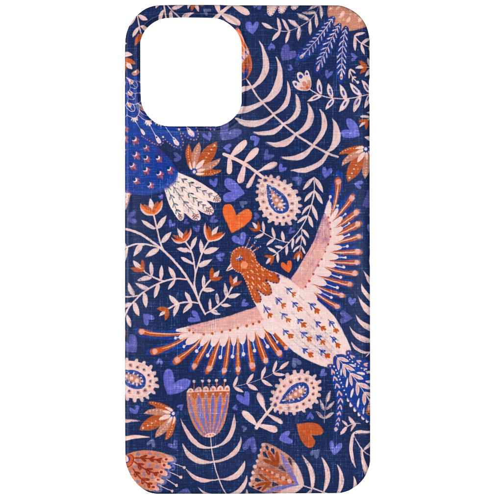 Swedish Folk Art Birds - Blue Phone Case, Slim Case, Matte, iPhone 12, Blue, True Blue