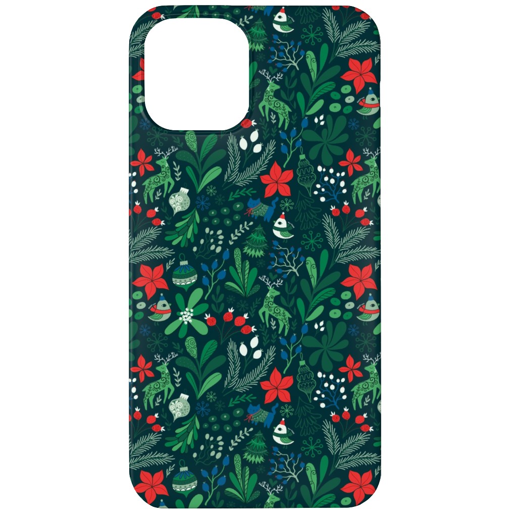 Merry Christmas Floral - Dark Phone Case, Slim Case, Matte, iPhone 12, Green