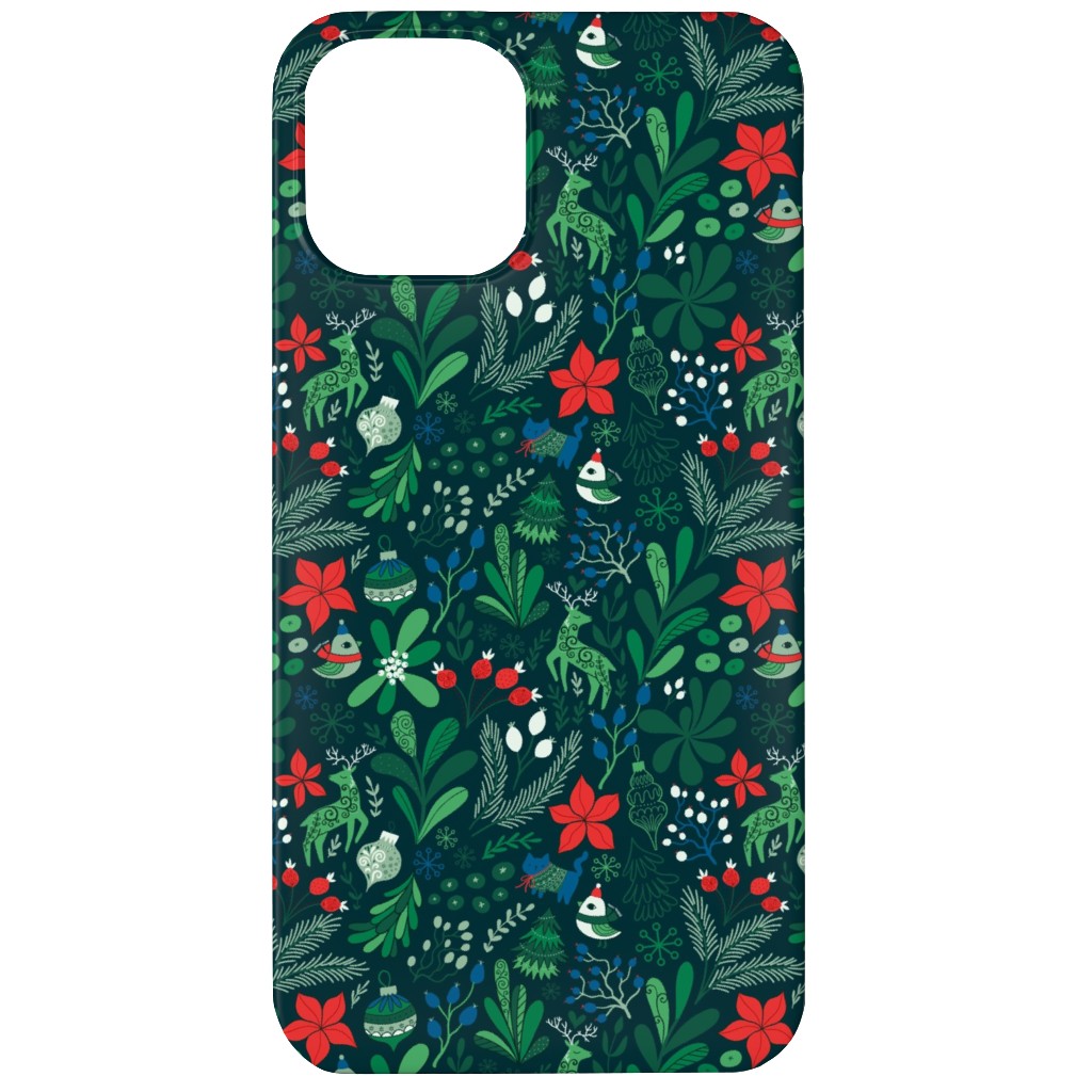 Merry Christmas Floral - Dark Phone Case, Slim Case, Matte, iPhone 12, Green, Classic Green
