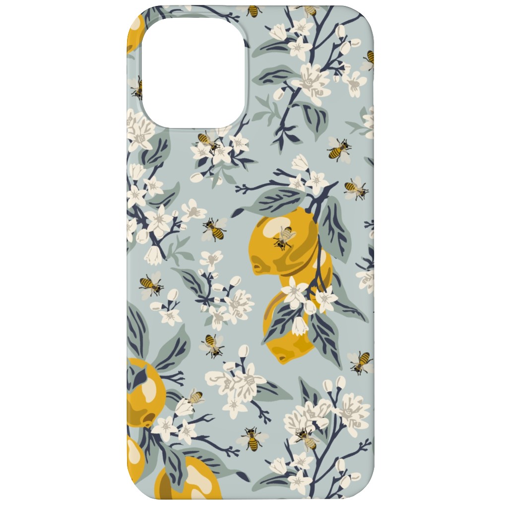 Bees, Blossoms & Lemons - Blue Phone Case, Slim Case, Matte, iPhone 12, Blue, True Blue