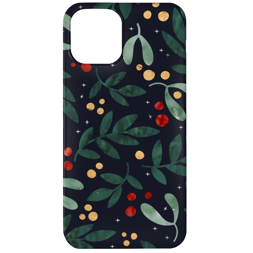 Christmas Berries - Dark Phone Case, Slim Case, Matte, iPhone 12, Green