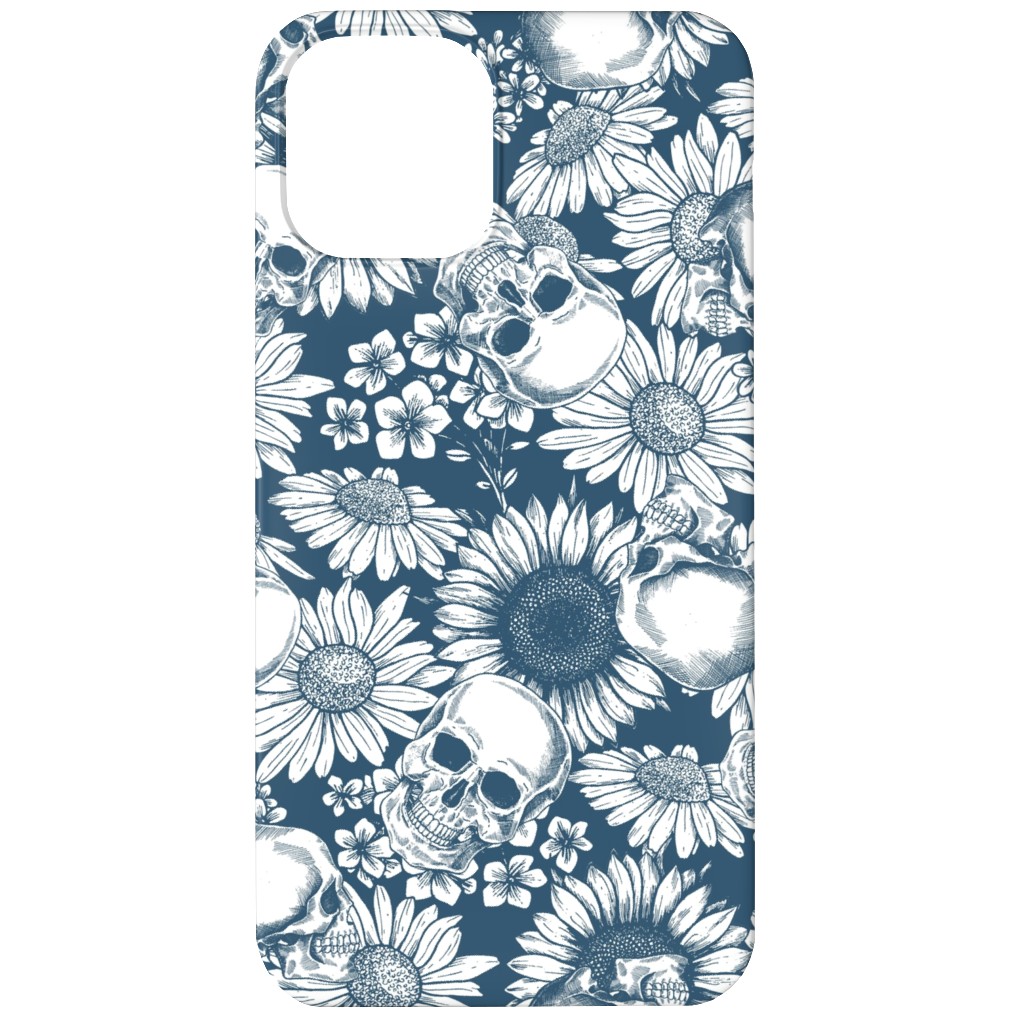 Floral Skull - Blue Phone Case, Slim Case, Matte, iPhone 12, Blue