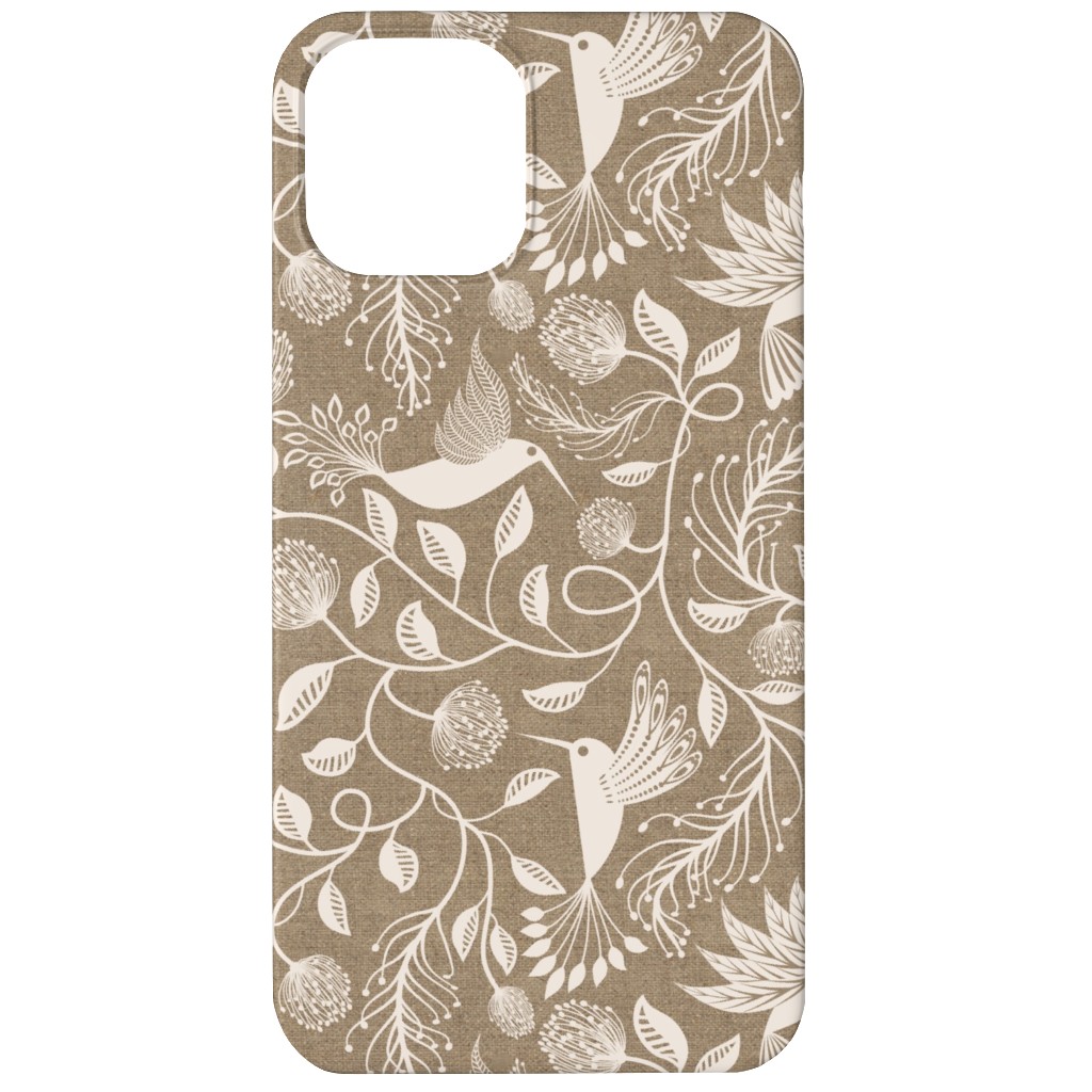 Papercutting Floral and Hummingbirds - Neutral Phone Case, Slim Case, Matte, iPhone 12, Beige