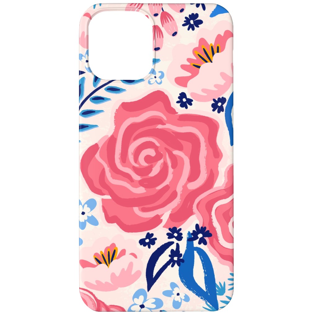 Chintz Roses - Coral and Blue Phone Case, Slim Case, Matte, iPhone 12, Pink