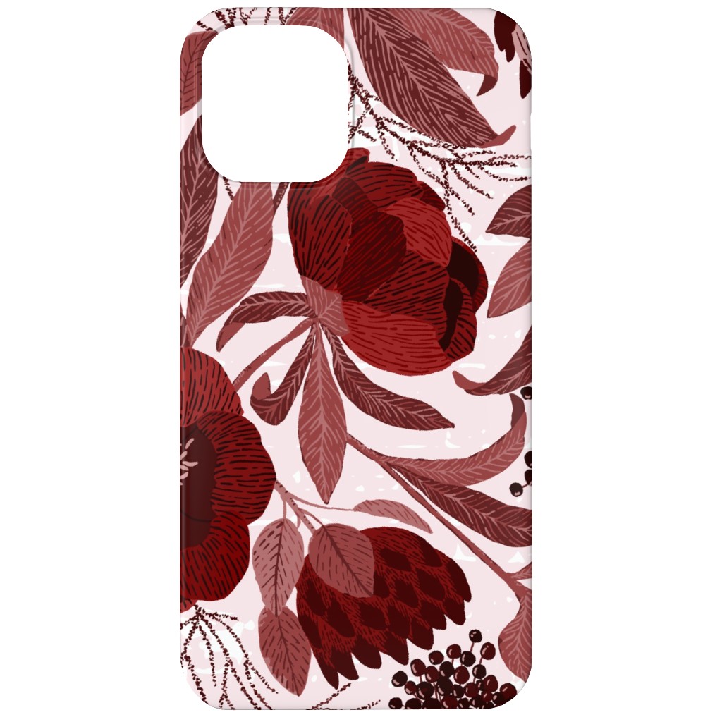 Peony and King Protea - Burgundy Phone Case, Slim Case, Matte, iPhone 12, Red