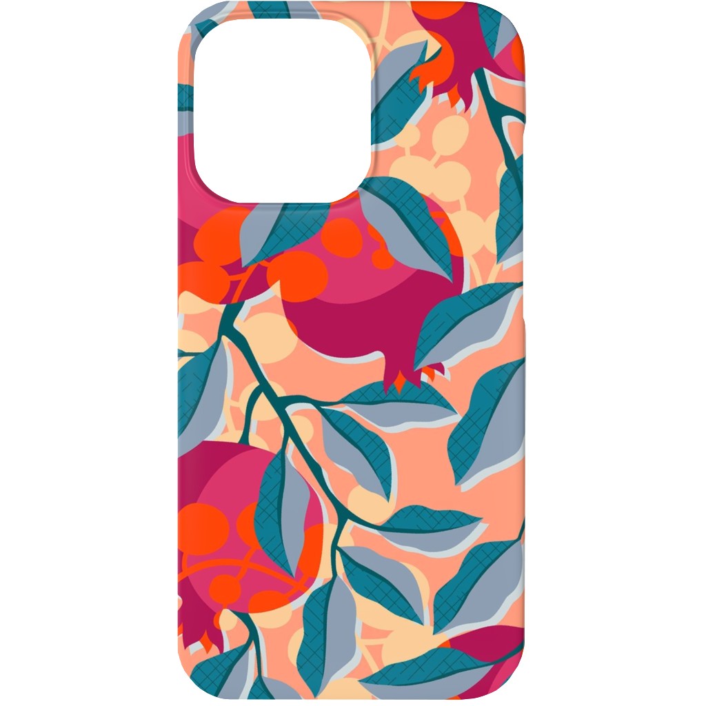 Retro Pomegranate- Pink and Blue Phone Case, Silicone Liner Case, Matte, iPhone 13 Mini, Multicolor