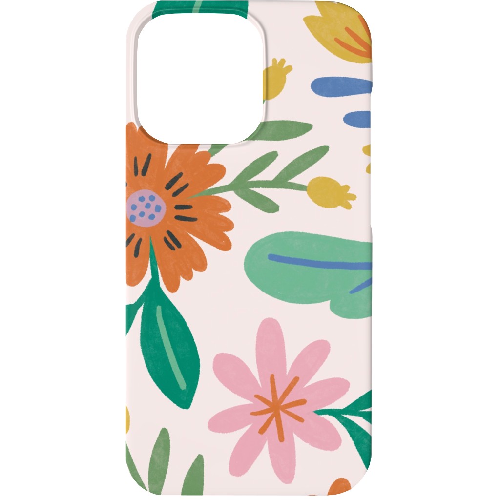 Happy Flowers - Multi on Pink Phone Case, Silicone Liner Case, Matte, iPhone 13 Mini, Multicolor