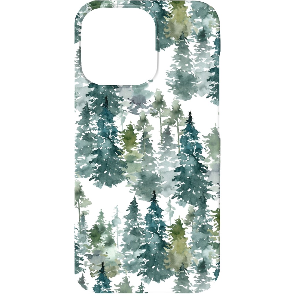 Woodland Trees Watercolor - White Phone Case, Silicone Liner Case, Matte, iPhone 13 Mini, Green