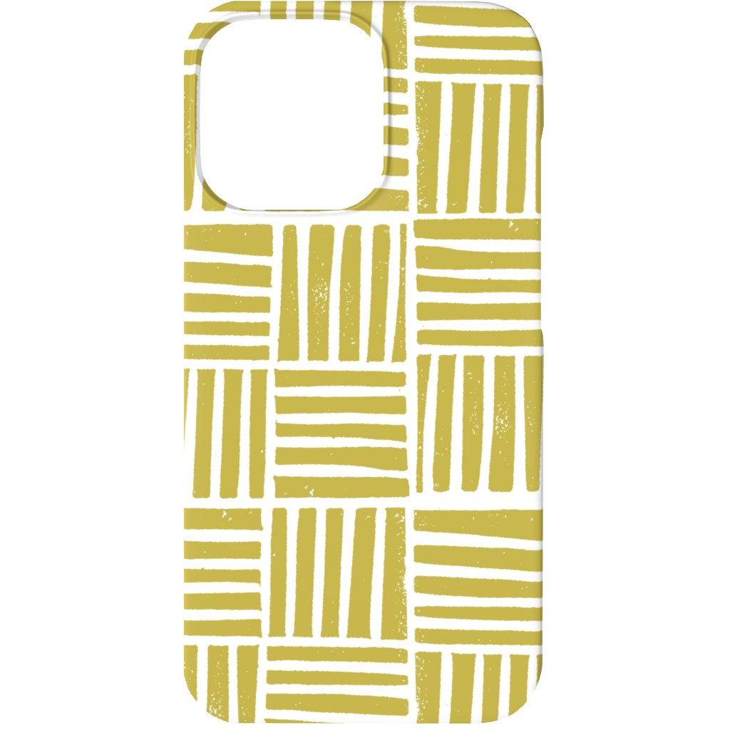 Thatch Stripe Grid - Yellow Phone Case, Silicone Liner Case, Matte, iPhone 13 Mini, Yellow