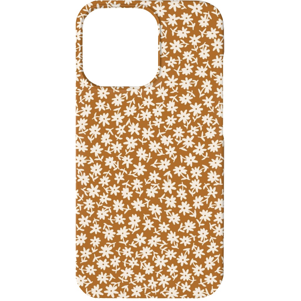 Ditsy Floral - Cream on Golden Mustard Brown Phone Case, Slim Case, Matte, iPhone 13 Mini, Brown