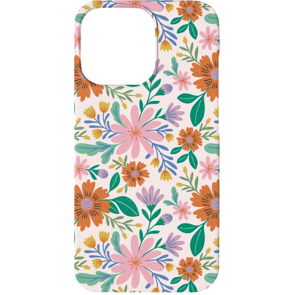 Happy Flowers - Pink Multi Phone Case, Slim Case, Matte, iPhone 13 Mini, Pink