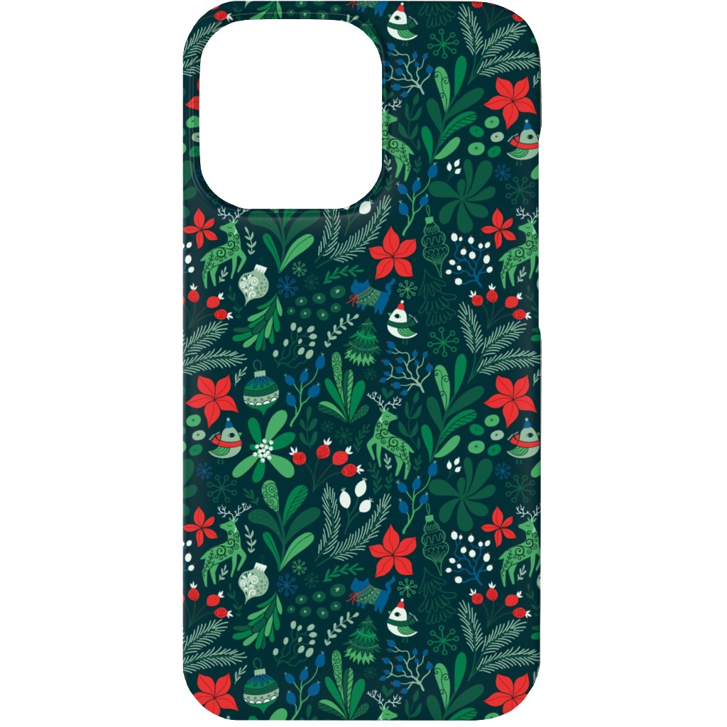 Merry Christmas Floral - Dark Phone Case, Slim Case, Matte, iPhone 13 Mini, Green