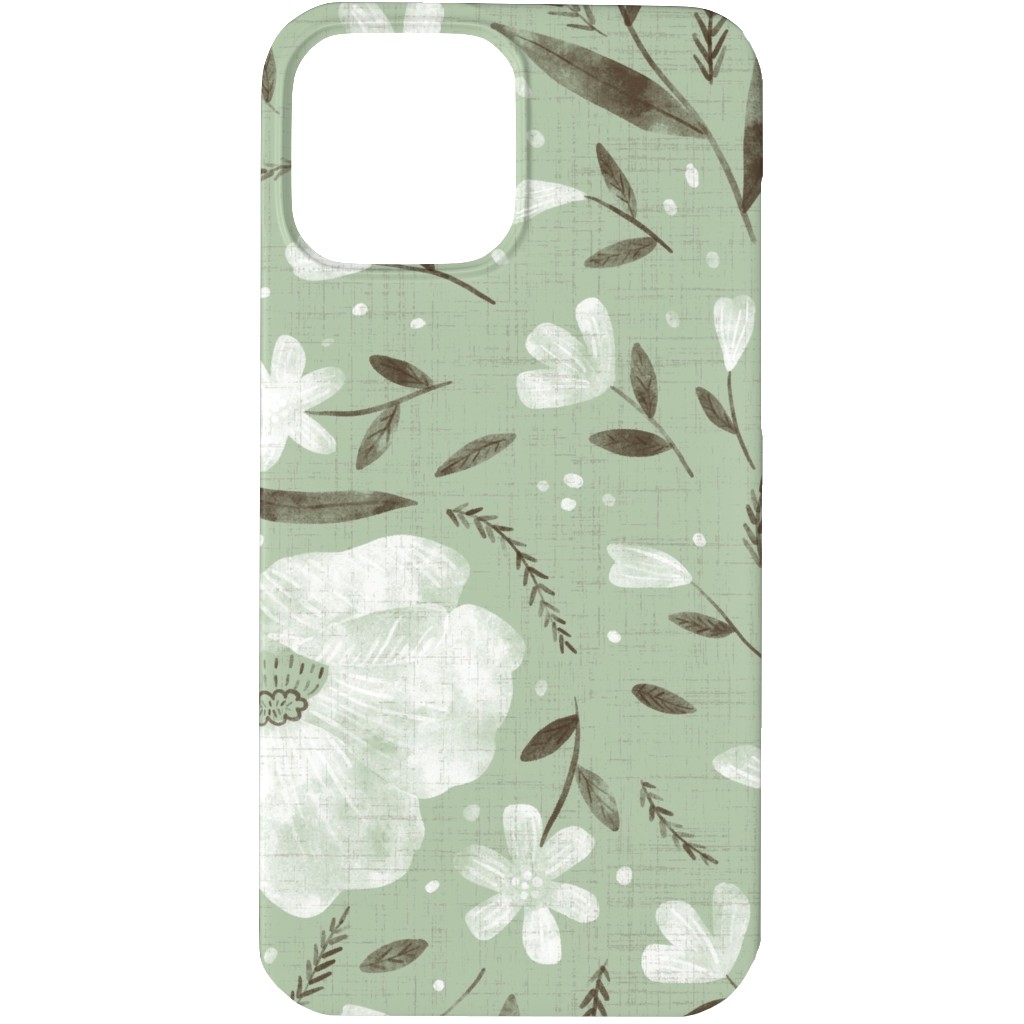 Charlotte Floral - Sage Phone Case, Silicone Liner Case, Matte, iPhone 13 Pro Max, Green