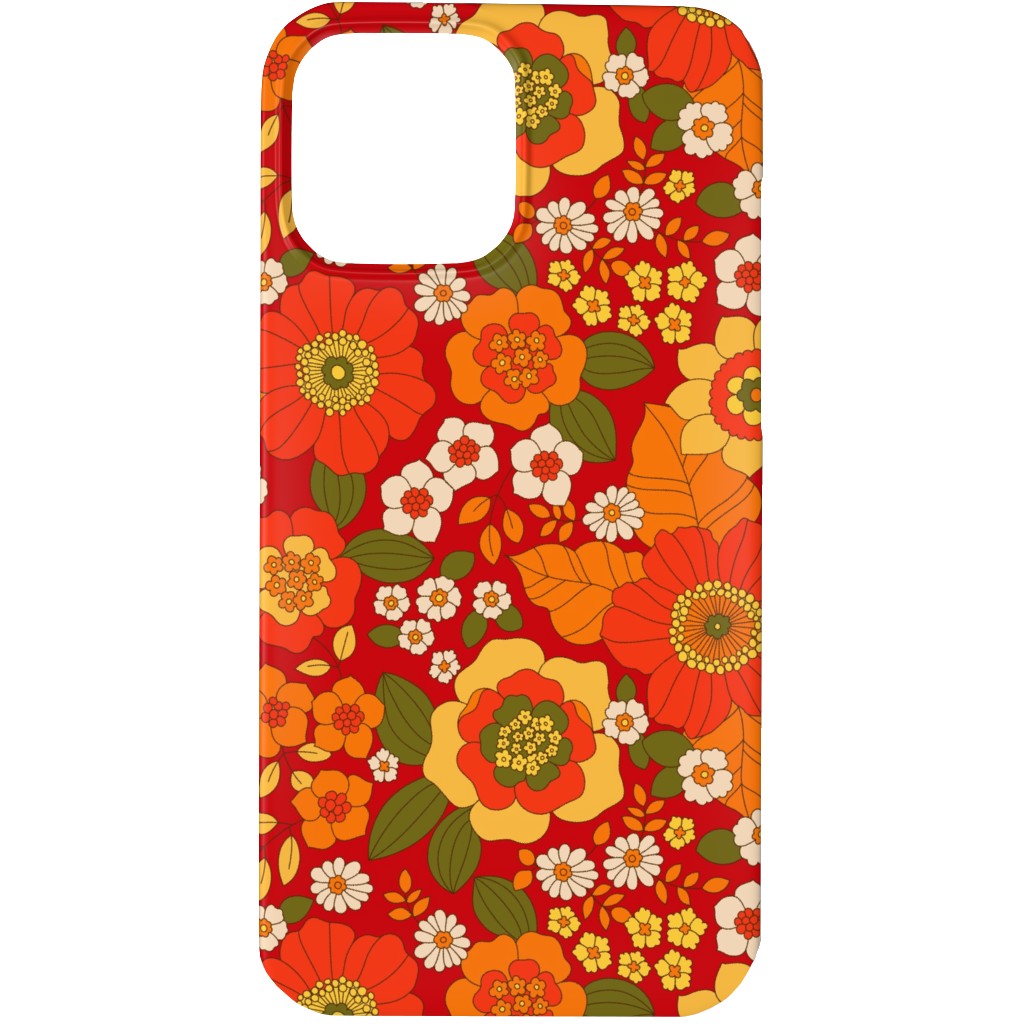 Vintage Flora - Red Phone Case, Silicone Liner Case, Matte, iPhone 13 Pro Max, Orange, Orange