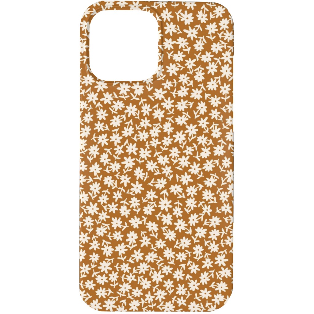 Ditsy Floral - Cream on Golden Mustard Brown Phone Case, Slim Case, Matte, iPhone 13 Pro Max, Brown