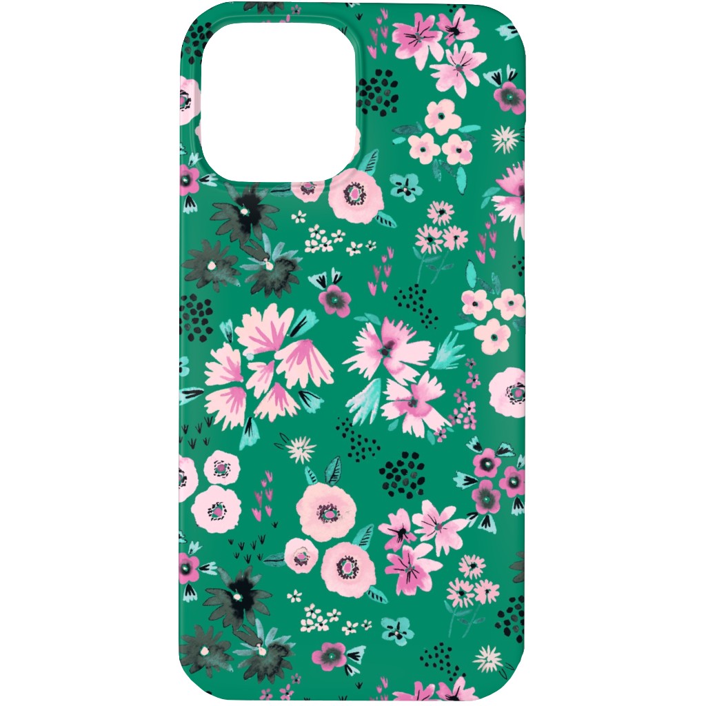 Artful Little Flowers - Green Phone Case, Slim Case, Matte, iPhone 13 Pro Max, Green, Classic Green