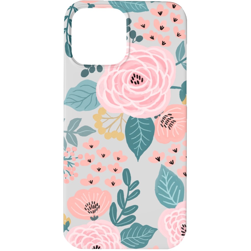 June Botanicals - Gray Phone Case, Silicone Liner Case, Matte, iPhone 13 Pro, Pink