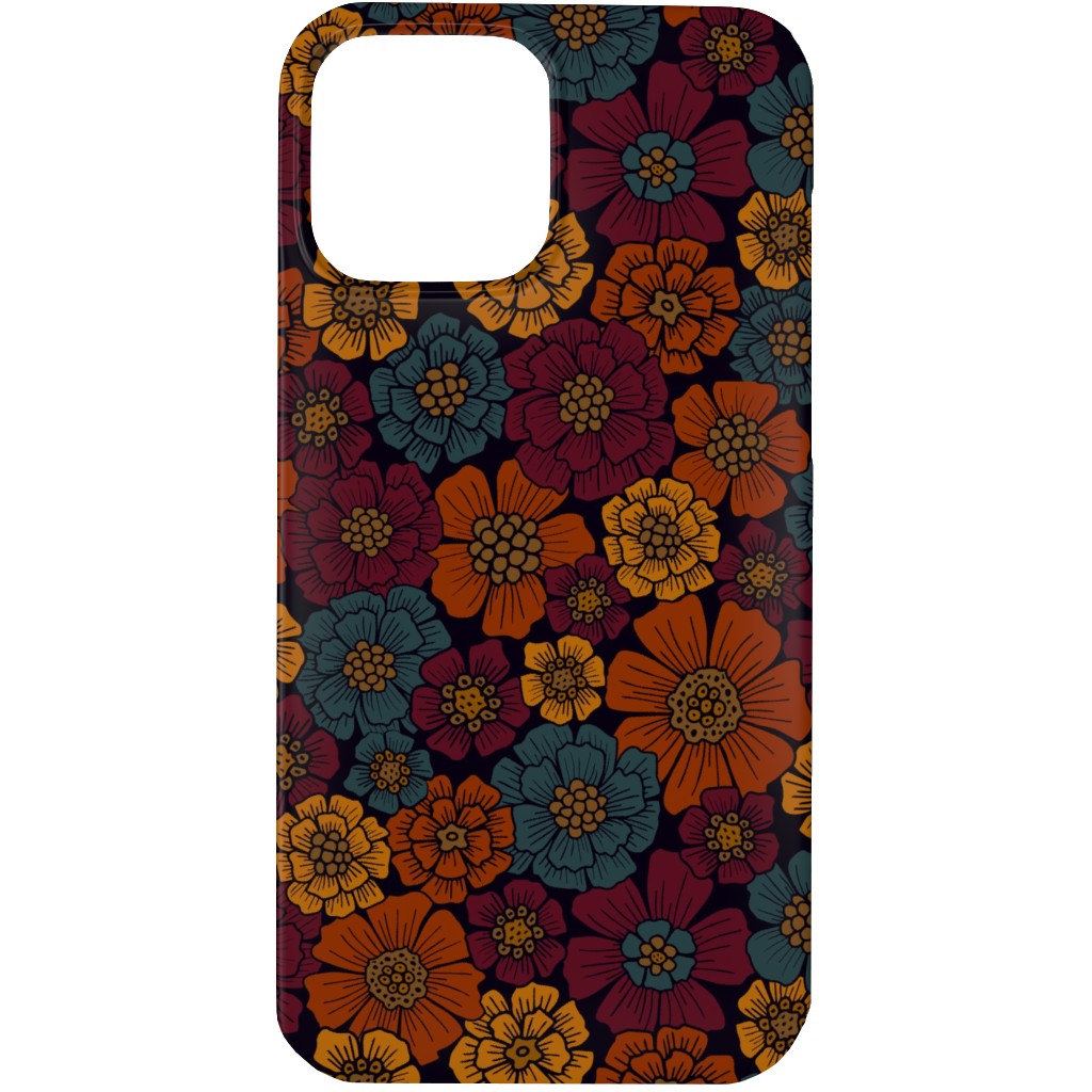 Burgundy, Rust, Mustard & Teal Floral Phone Case, Silicone Liner Case, Matte, iPhone 13 Pro, Red