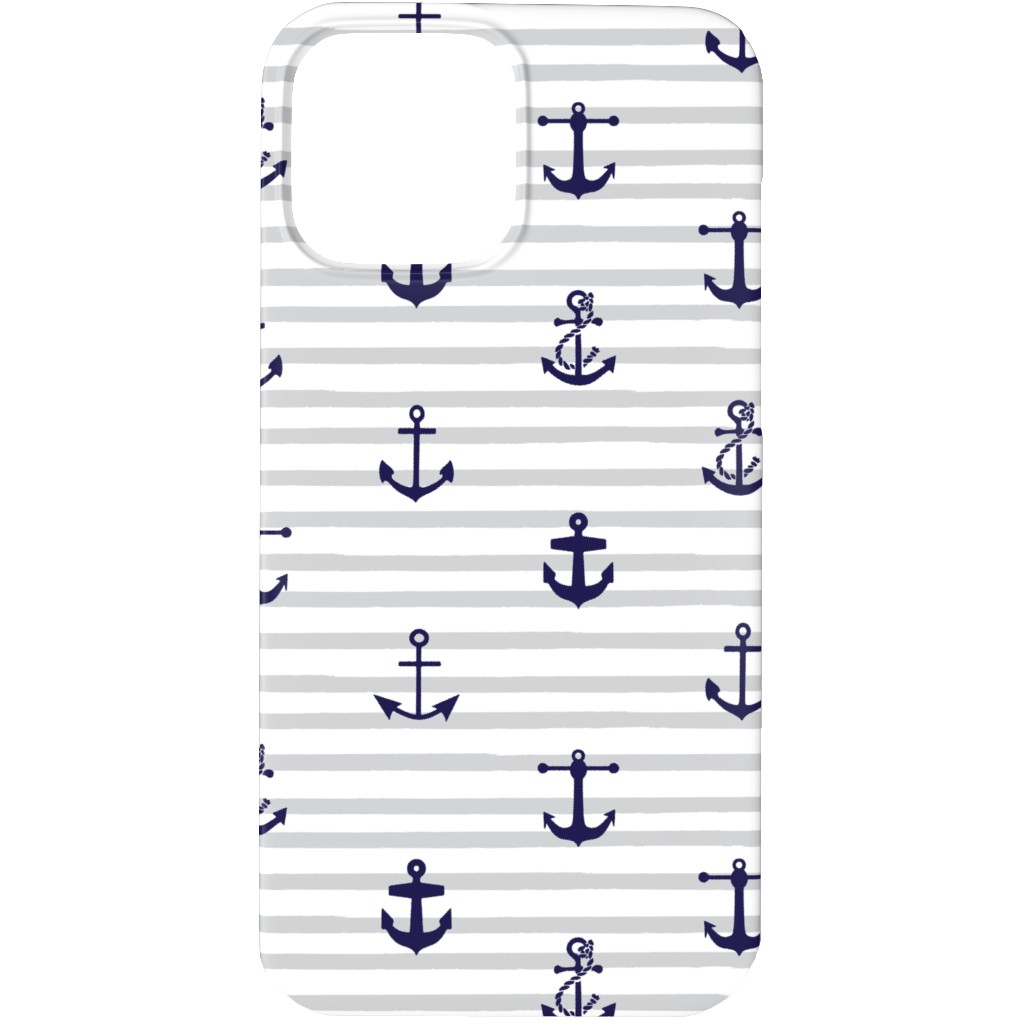 Anchors Away - Black on Gray Stripes Phone Case, Silicone Liner Case, Matte, iPhone 13 Pro, Gray