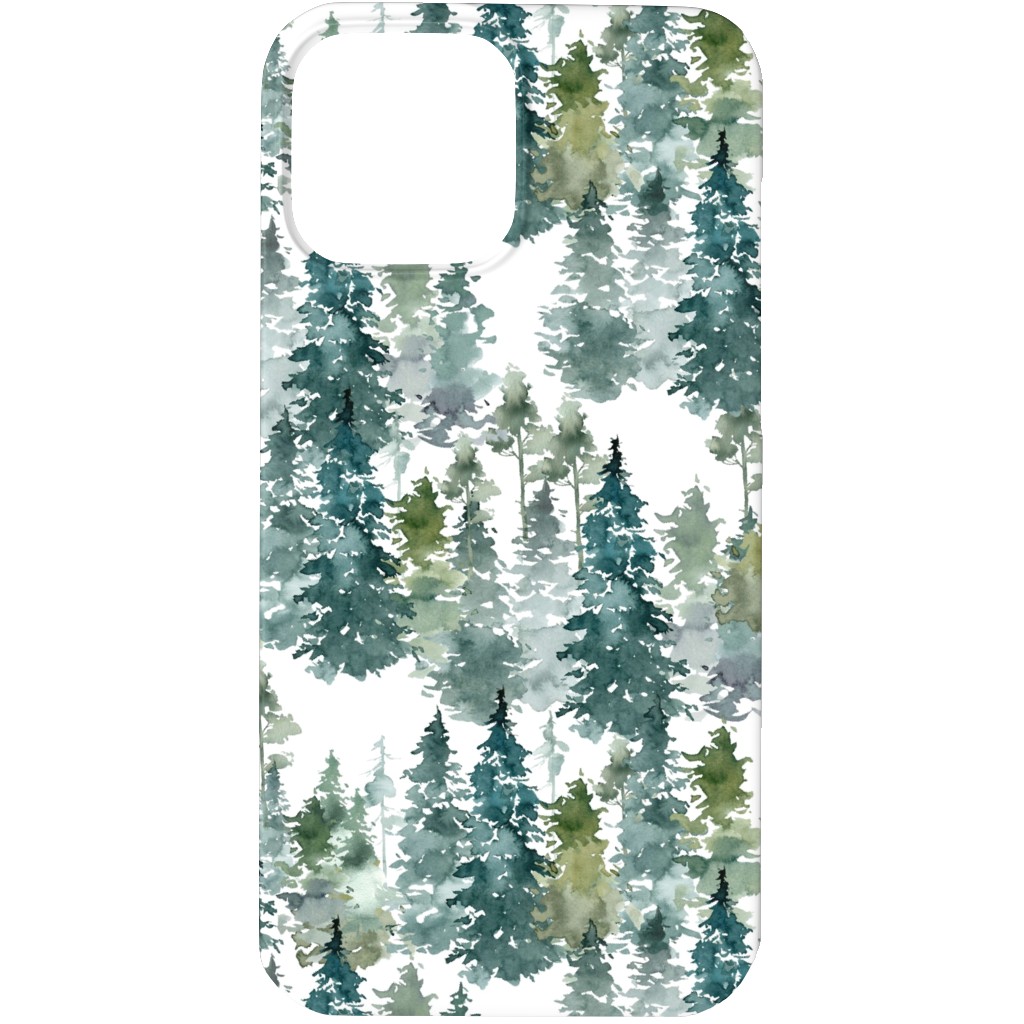 Woodland Trees Watercolor - White Phone Case, Silicone Liner Case, Matte, iPhone 13 Pro, Green
