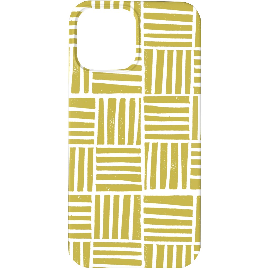 Thatch Stripe Grid - Yellow Phone Case, Silicone Liner Case, Matte, iPhone 13 Pro, Yellow