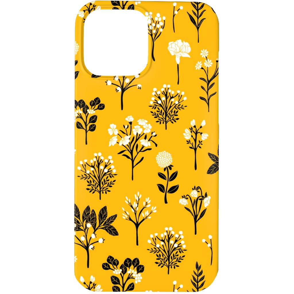 Florals - Yellow and Black Phone Case, Silicone Liner Case, Matte, iPhone 13 Pro, Yellow, Classic Yellow