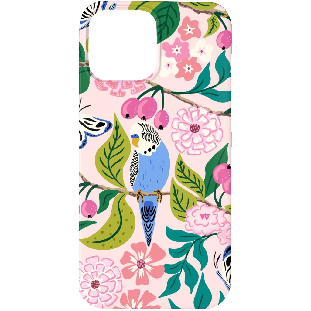 Budgies and Butterflies - Pink and Green Phone Case, Slim Case, Matte, iPhone 13 Pro, Pink