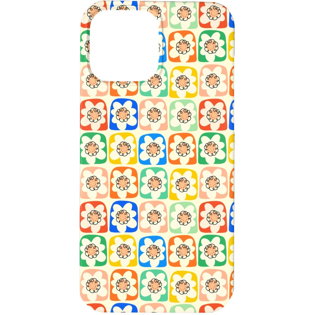 Abstract Retro Flower Doodle Squares - Multi Phone Case, Slim Case, Matte, iPhone 13 Pro, Multicolor