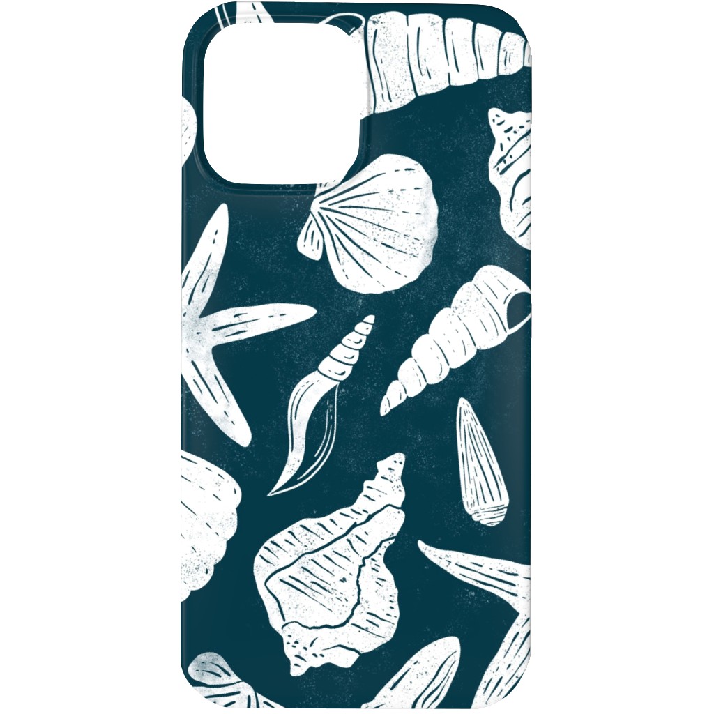 Textured Ocean Seashells - Dark Blue Phone Case, Slim Case, Matte, iPhone 13 Pro, Blue