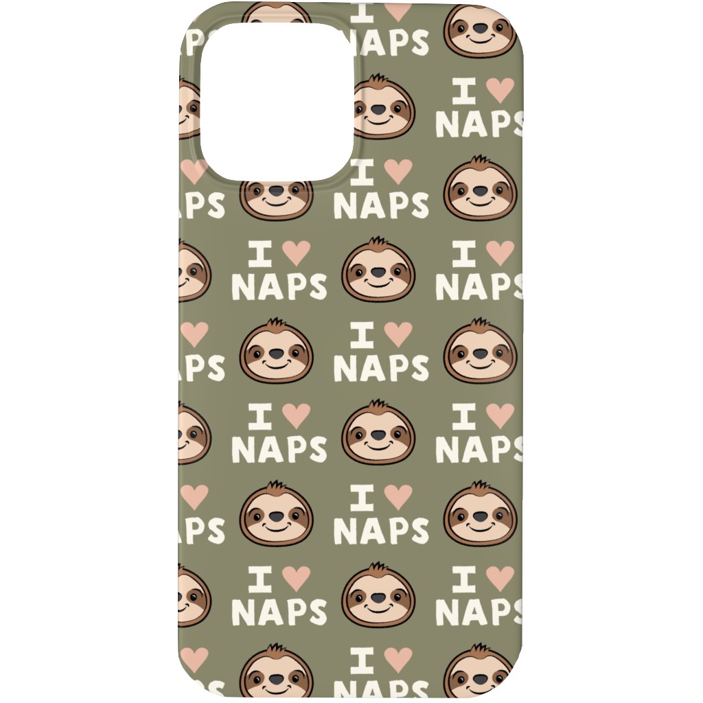 I Heart Naps - Cute Sloths - Olive Green Phone Case, Slim Case, Matte, iPhone 13 Pro, Green, Classic Green