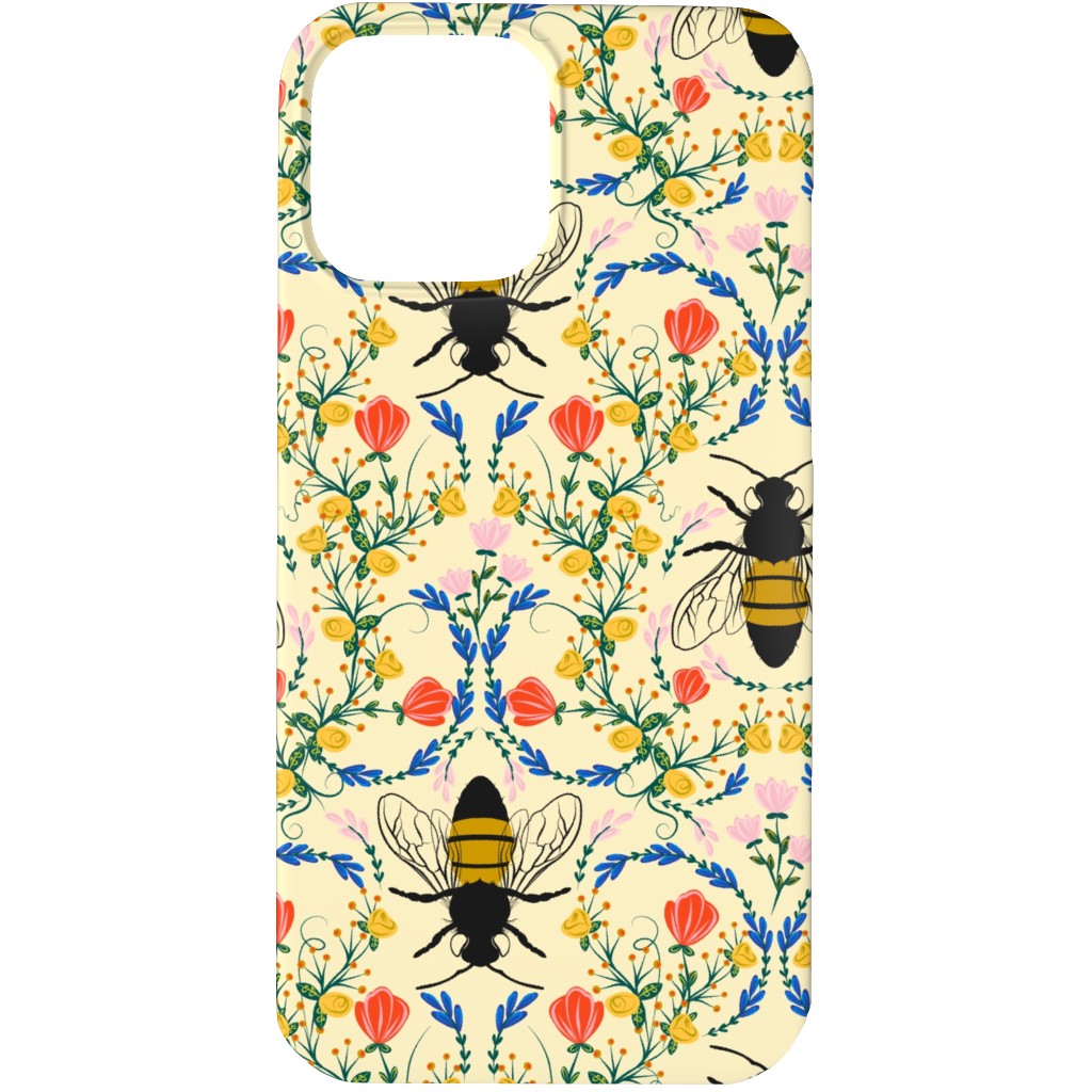 Bee Garden - Multi on Cream Phone Case, Slim Case, Matte, iPhone 13 Pro, Yellow, Classic Yellow