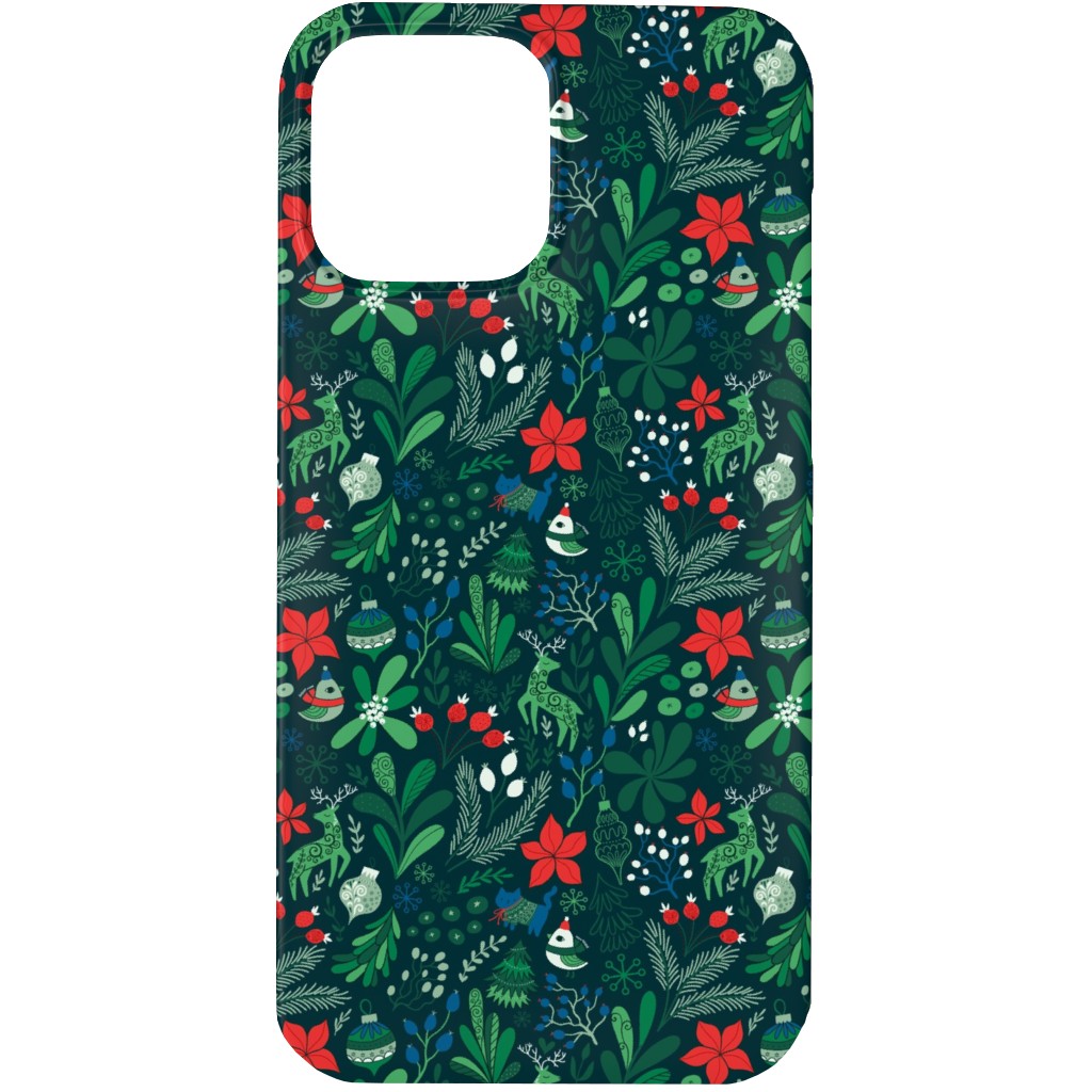 Merry Christmas Floral - Dark Phone Case, Slim Case, Matte, iPhone 13 Pro, Green, Classic Green